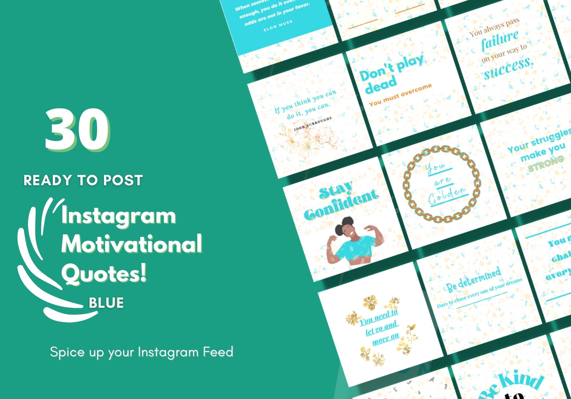30 Amazing Instagram Motivational Quotes Template Canva -Blue | Dare ...